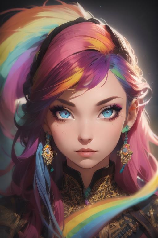 2022503167-2589509012-beautiful female, midshot, multicolored rainbowhair, perfect face, perfect eyes, detailed face, detailed atmospheric background,.png